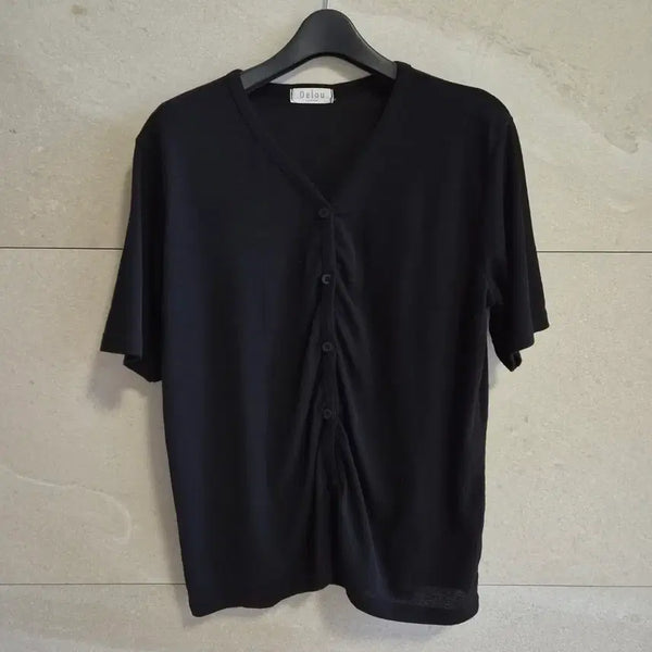 [BUNJANG] Black Short-Sleeve Cardigan Shirt / 검정 반팔 셔츠 가디건