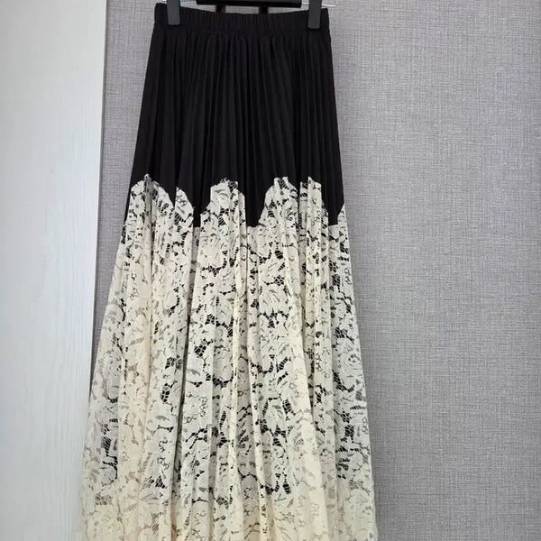 [BUNJANG] Pleated Lace Long Skirt / 플리츠+레이스 롱스커트