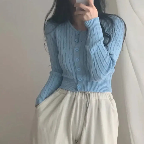 [BUNJANG] Cropped Cable Knit Cardigan / 크롭 꽈배기 가디건