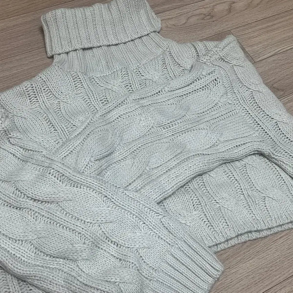 [BUNJANG] Chunky Cable Knit Turtleneck Crop Sweater / 목폴라크롭 꽈배기 니트