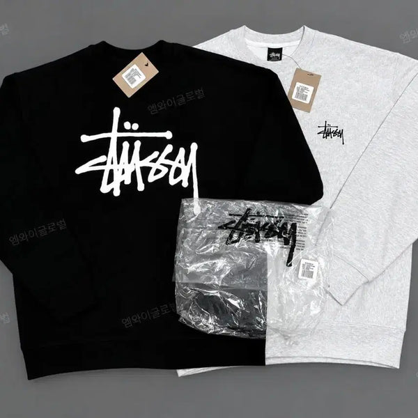 [BUNJANG] Stussy Basic Sweatshirt Black Ash Heather / 정품/미개봉) 스 투 시 베이직 맨투맨 남여공용 블랙 애쉬헤더