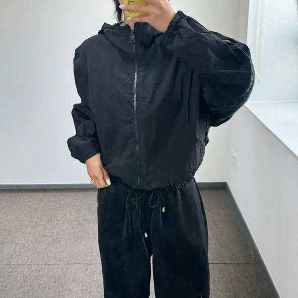 [BUNJANG] Zara Black Crop Windbreaker Jacket / Zara 자라 블랙 크롭 바람막이