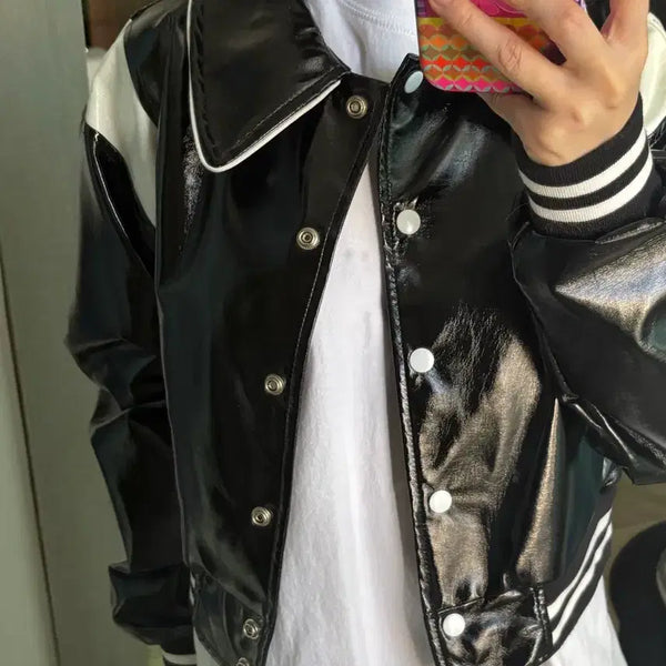 [BUNJANG] Black Varsity Bomber Jacket / 블랙 바시티 항공 점퍼