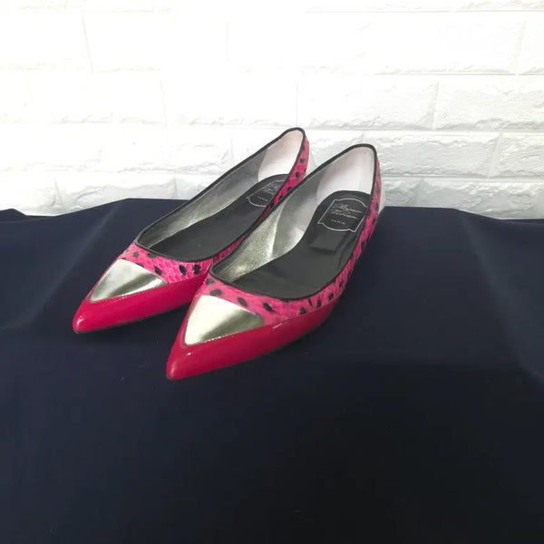 [BUNJANG] Roger Vivier Gommette Python Snake Lipstick Pink Silver Toe Flat Shoes / 로제 비비에 (Roger Vivier) 고메트 파이톤 스네이크 립스틱 핑크 실버 토 플랫 슈즈