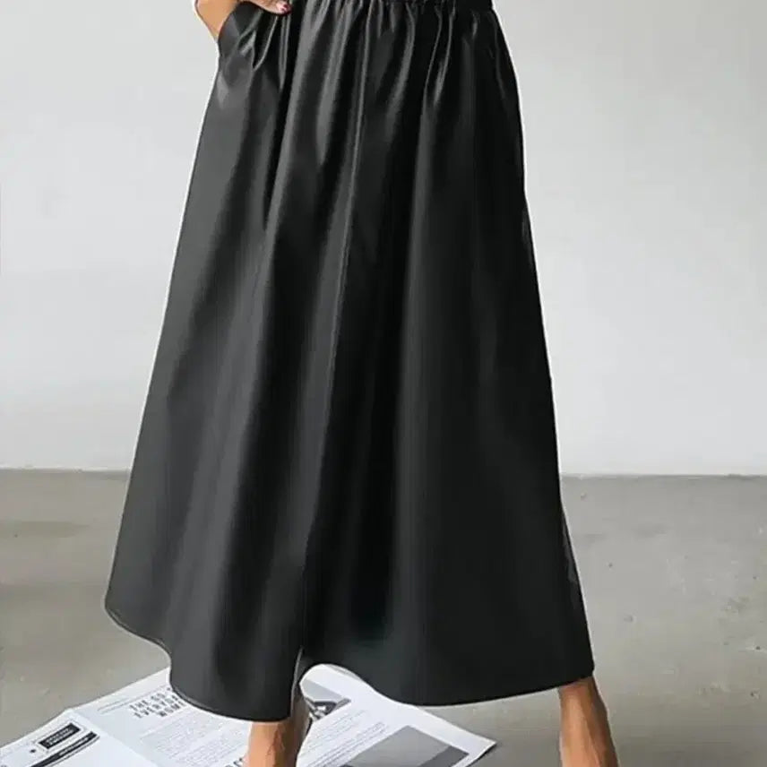 [BUNJANG] Black Leather A-Line Maxi Skirt / 새상품 블랙레더 롱스커트
