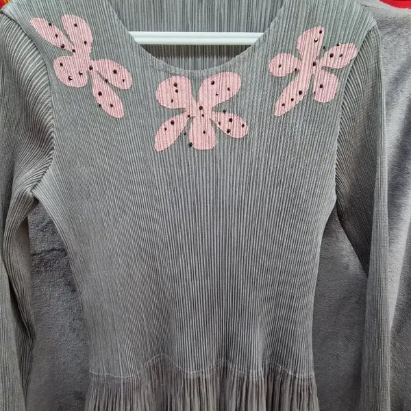 [BUNJANG] Flower Cubic Pleated Dress / 플라워 큐빅 주름 원피스