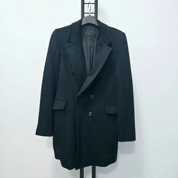 [BUNJANG] MINE Black Double-Breasted Wool Coat / 정품 마인 MINE 블랙 더블 코트