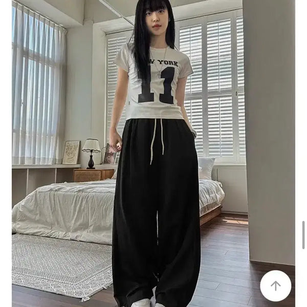 [BUNJANG] Ablley Nylon Black Wide Pants / 에이블리 나일론 블랙 와이드 팬츠 판매