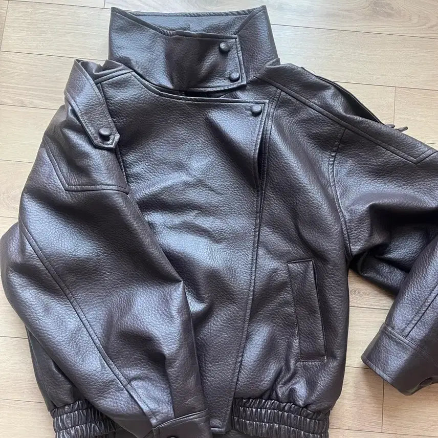 [BUNJANG] High Neck Leather Jacket Brown / 하이넥 레더자켓 브라운