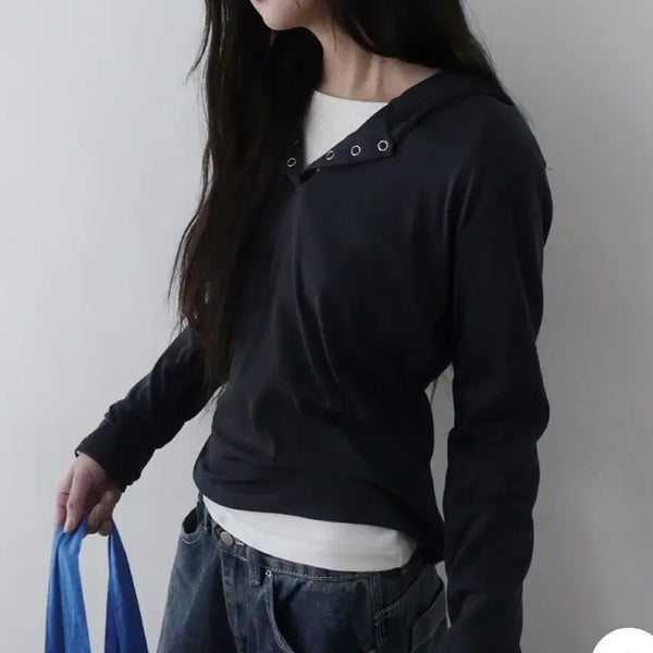 [BUNJANG] Black Hooded Long Sleeve / 후드 롱슬리브