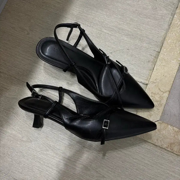 [BUNJANG] Black Slingback Strap Heels / 슬링백