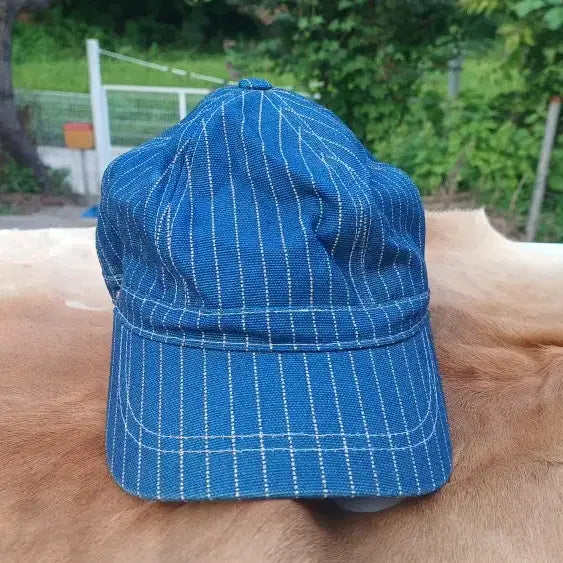 [BUNJANG] Premium Indigo Blue Stripe Pattern Ball Cap / 워크웨어 프리미엄 인디고 블루 스트라이프 패턴 볼캡