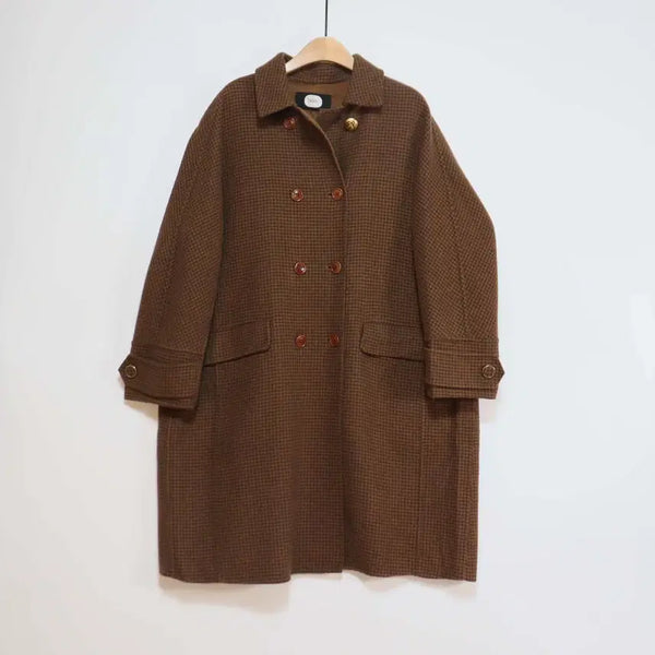 [BUNJANG] DEWL Houndstooth Check Double Breasted Wool Blend Coat / 듀엘 DEWL 모혼방 하운드투스 체크 더블 코트 55