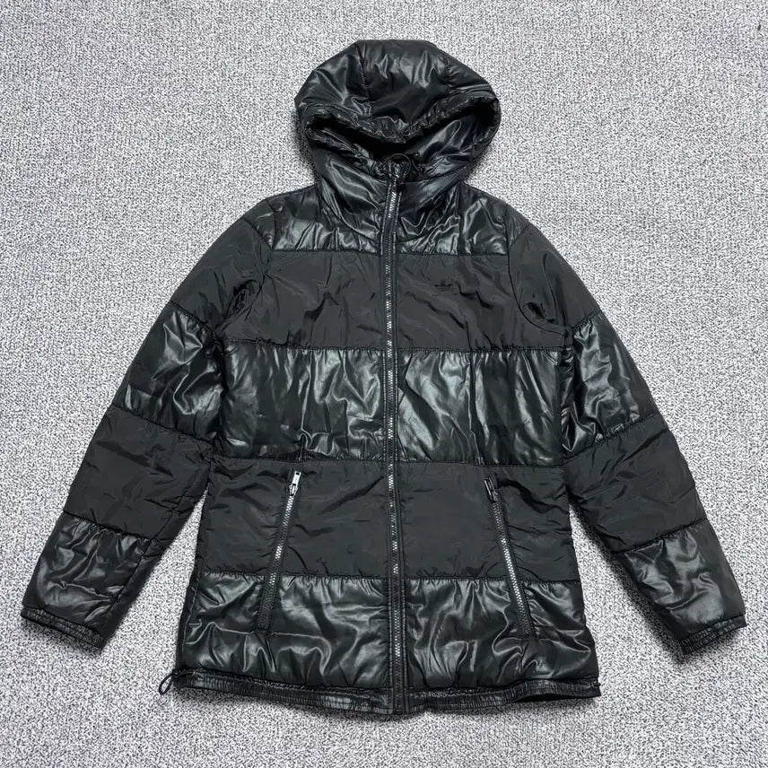 [BUNJANG] Adidas Hooded Padded Jacket (Glossy & Matte Pattern) / 90 아디다스 유광 무광 패턴 후드 패딩 0914