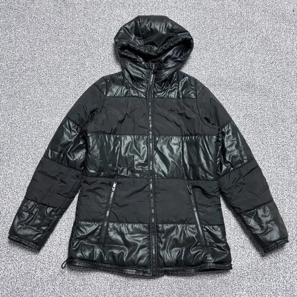 [BUNJANG] Adidas Hooded Padded Jacket (Glossy & Matte Pattern) / 90 아디다스 유광 무광 패턴 후드 패딩 0914