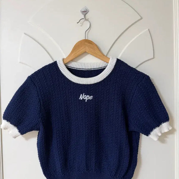 [BUNJANG] Navy Round Neck Crop Knit / 네이비 라운드넥 크롭 니트