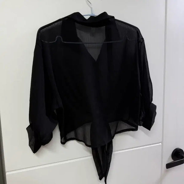 [BUNJANG] Sheer Chiffon Crop Blouse / 초섹시 시스루 쉬폰 크롭 블라우스