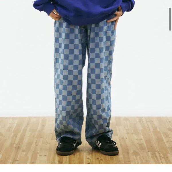 [BUNJANG] Brownbreath Tag Checker Pants Light Blue L / 브라운브레스 체크 팬츠 라이트블루 L