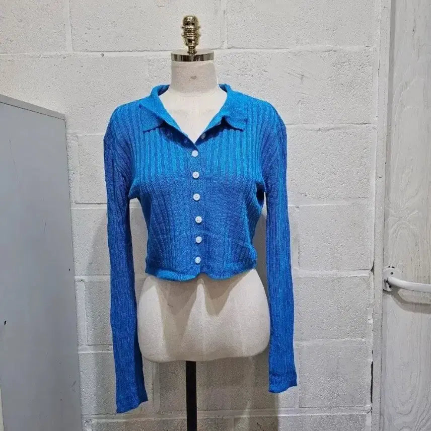 [BUNJANG] Ribbed Crop Knit (Sky Blue) / 골지 크롭 니트 (하늘색)