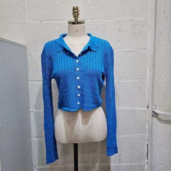 [BUNJANG] Ribbed Crop Knit (Sky Blue) / 골지 크롭 니트 (하늘색)
