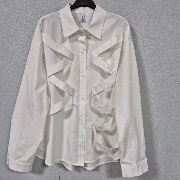 [BUNJANG] Strap Long Sleeve Shirt - White / 스트랩 긴팔셔츠 프리