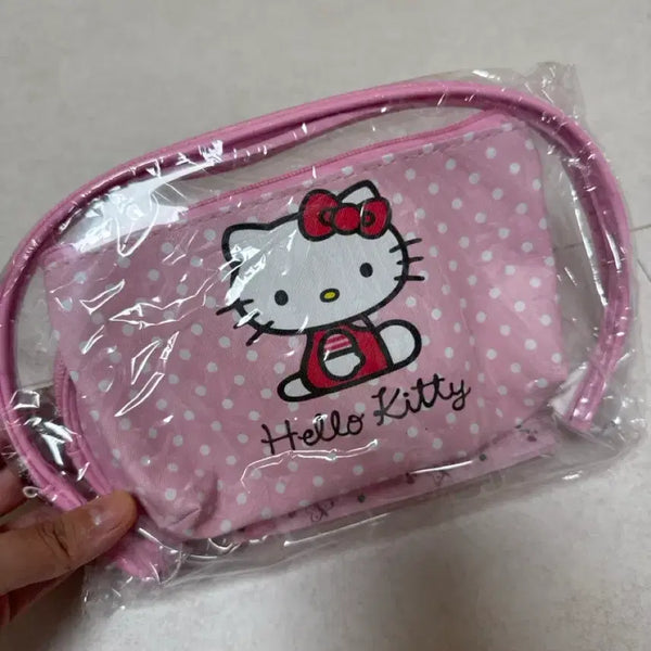 [BUNJANG] Hello Kitty Pink Polka Dot Pouch Set (3 Pieces) / 헬로키티 핑크 도트 파우치 3종세트