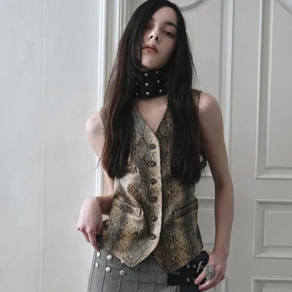 [BUNJANG] DEAR D Snake Pattern Strap Tailored Vest / 새상품)데어드 스트랩 백 테일러드 베스트