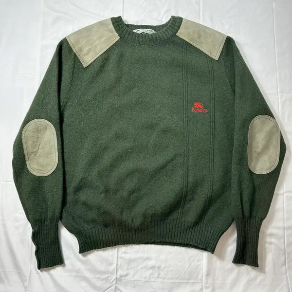[BUNJANG] Burberry Commando Arm Patch Logo Wool Roundneck Knit / 100 버버리 코만도 암 페치 기마로고 울 라운드넥 니트