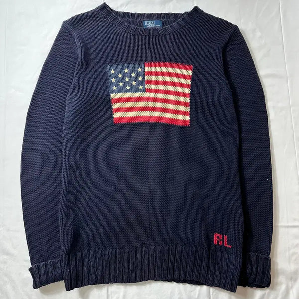 [BUNJANG] Polo Ralph Lauren Flag Cable Knit Navy / W95 폴로 랄프로렌 성조기 케이블 니트 네이비 #821