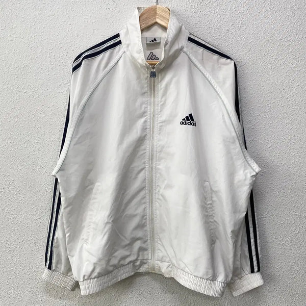 [BUNJANG] Adidas Old School Windbreaker Jacket White Oversized / [100] 아디다스 올드스쿨 바람막이 화이트 오버핏 자켓 N2706