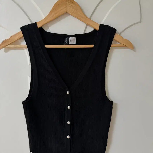 [BUNJANG] H&M Black V-Neck Knit Vest S / H&M 블랙 브이넥 니트 조끼 S