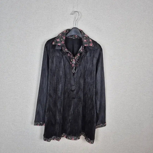 [BUNJANG] Black Flower Double Collar Blouse / (#66,77추천)블랙 플라워이중카라 블라우스
