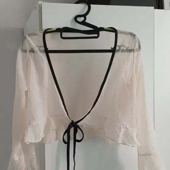 [BUNJANG] Sheer Ribbon Wrap Cardigan / 시스루 리본 랩 가디건