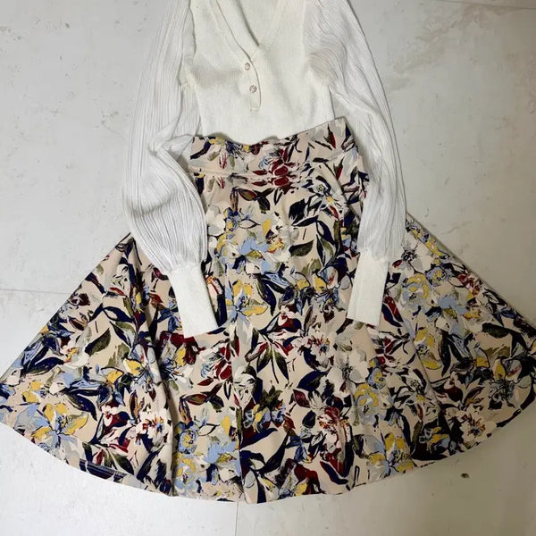 [BUNJANG] Flower Pattern Skirt Set / 플라워 패턴 스커트 세트