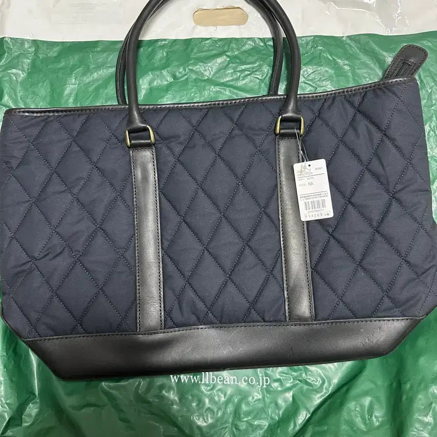 [BUNJANG] L.L.Bean Quilted Leather Tote Bag / L.L.Bean 엘엘빈 퀼팅 레더 토트백 네이비 블랙