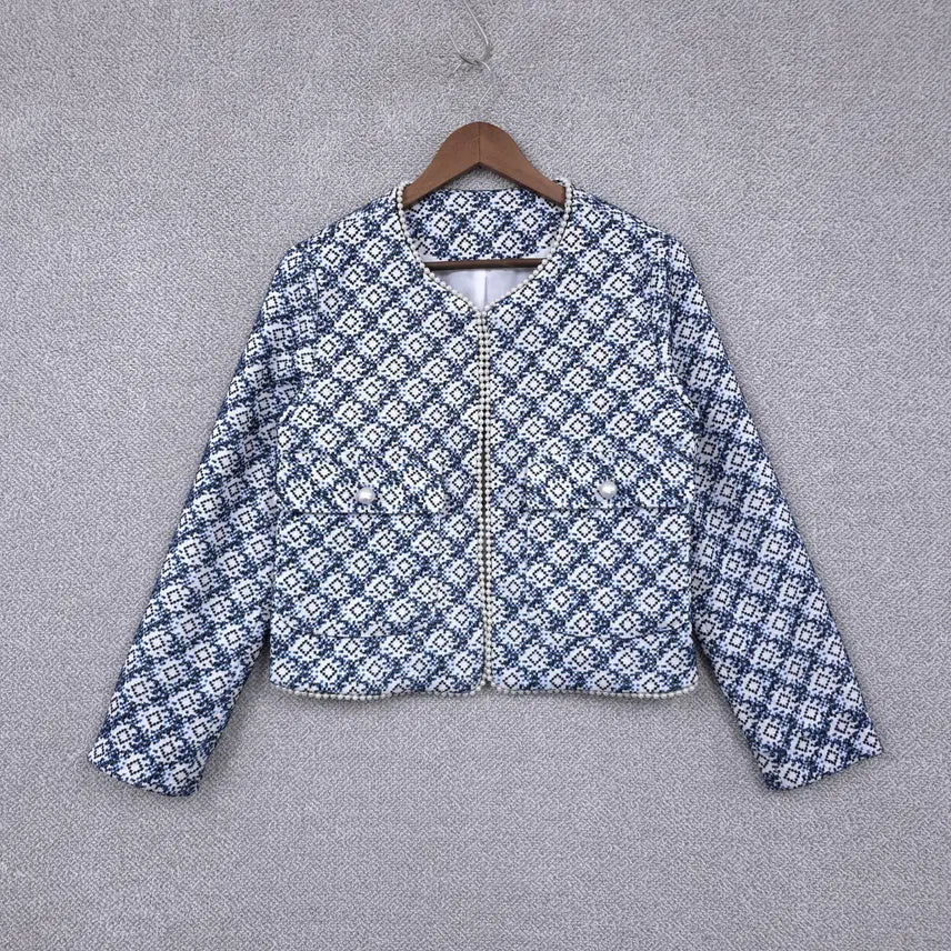 [BUNJANG] Designed By Second Women's Pearl Embellished Windproof Tweed Jacket 55 / 디자인드바이세컨드 여성 [진주 장식] 방풍 트위드 자켓 55