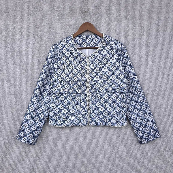 [BUNJANG] Designed By Second Women's Pearl Embellished Windproof Tweed Jacket 55 / 디자인드바이세컨드 여성 [진주 장식] 방풍 트위드 자켓 55