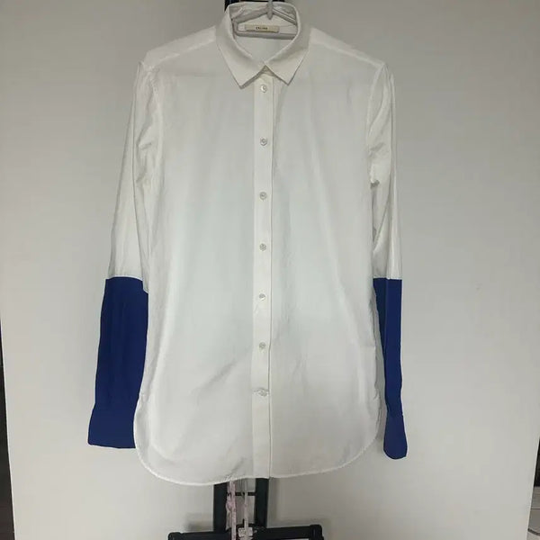 [BUNJANG] Celine White & Blue Point Shirt / 셀린느 신세계 백화점  정품  화이트 & 블루포인트남방 85사이즈