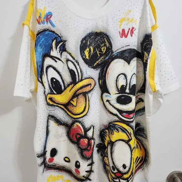 [BUNJANG] Mickey Mouse, Hello Kitty, Donald Duck, Garfield Cubic Oversized T-Shirt / 미키마우스 헬로키티 도널드덕 가필드디즈니 큐빅 오버핏 빅사이즈 반팔티셔츠<새상품>가격내림x