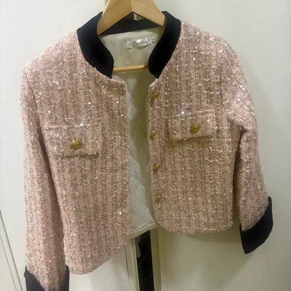 [BUNJANG] Quilted Sequin Color-Block Tweed Jacket / 수입의류 누빔 스팽글 배색 트위드자켓