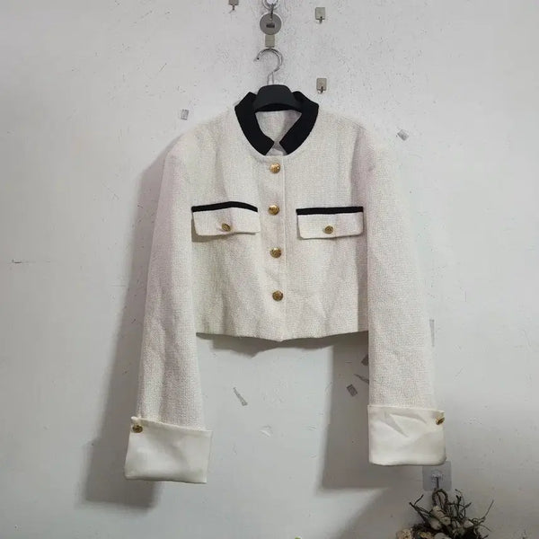 [BUNJANG] Tweed Jacket Black Contrast Gold Buttons / 트위드 자켓 블랙 배색 금장 단추