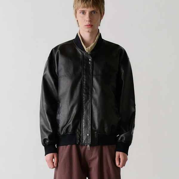 [BUNJANG] NOUN Leather Blouson Jacket (Black, Size 2) / 노운 레더 블루종 자켓 pleather blouson (black) 2사이즈
