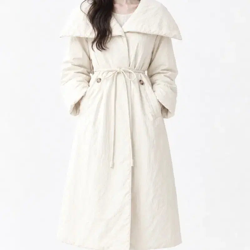 [BUNJANG] Ivory High-Neck Long Down Coat Jumper / 아이보리 하이넥 다운 롱 코트 점퍼