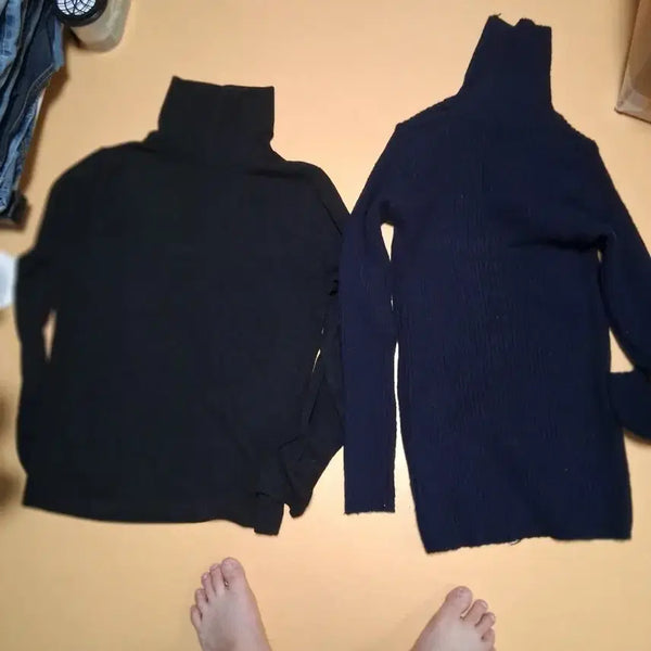 [BUNJANG] 2-Piece Turtleneck Knit Set - Black/Navy / 목폴라 니트 2종 세트 블랙/네이비 새상품