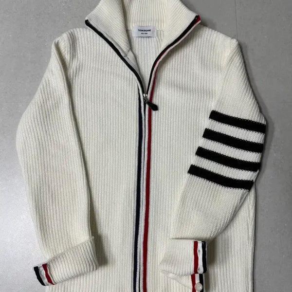 [BUNJANG] Thom Browne White Four-Bar Knit Zip-Up Jacket / 톰브라운 화이트 4선 흰색 니트 집업