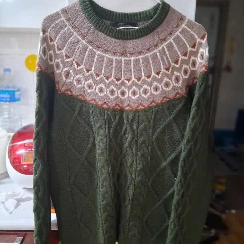 [BUNJANG] Zara Man Pattern Knit Green / 자라맨 패턴 니트 그린