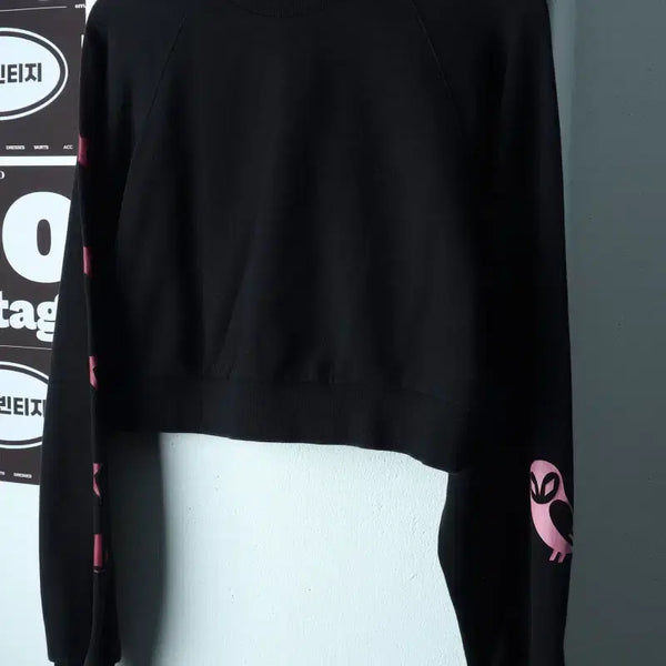 [BUNJANG] S-M Raglan Cropped Sweatshirt Black / W(S-M) 럭키마르쉐 맨투맨 티셔츠 나그랑 크롭 블랙-H38863