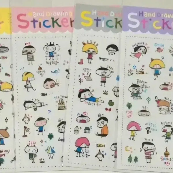 [BUNJANG] Hand-Drawn Stickers (Die-Cut) / 고전문구 손 드로잉 스티커(칼선있음)