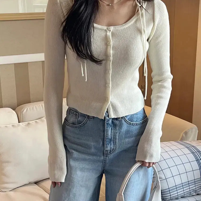[BUNJANG] Dayin Ribbed Knit Cardigan / 데이인 리본니트가디건
