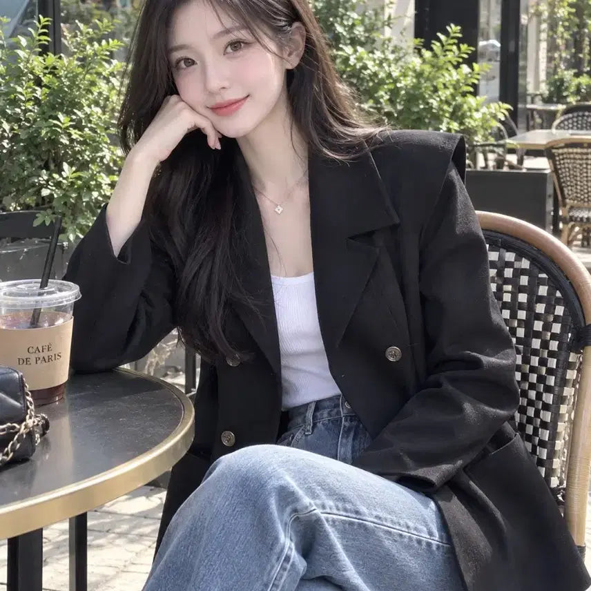 [BUNJANG] H.1st Sailor Collar Double Button Jacket Black / H.1st 세일러카라 더블 버튼 자켓 블랙